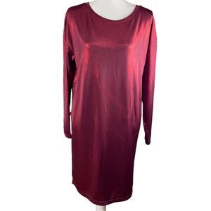 Lauren Ralph Lauren Women's Medium Ruby Red Metallic Cocktail Dolman Crew Dress